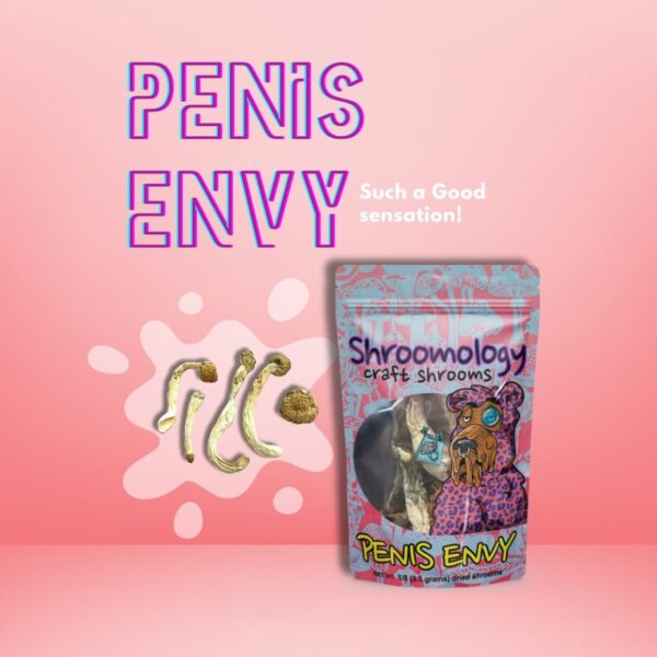 "Close-up of PENIS ENVY Whole Shrooms, showcasing their unique shape and rich, potent appearance."