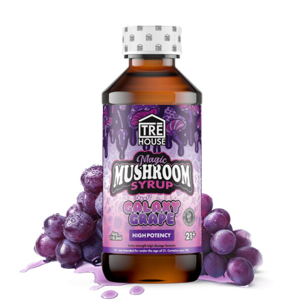 "Galaxy Grape Magic Mushroom Syrup bottle – A cosmic blend of premium mushrooms and grape flavor for an electrifying experience