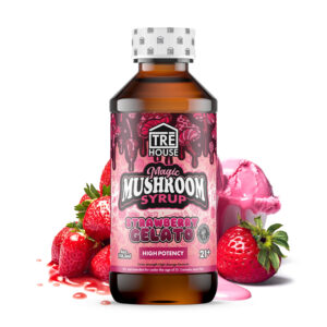 Strawberry Gelato Magic Mushroom Syrup bottle – Delicious psilocybin-infused syrup with strawberry and gelato flavor