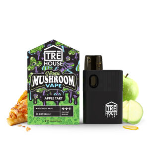 "Apple Tart Microdose Magic Mushroom Vape Pen featuring a sleek design with a vibrant apple tart flavor, offering a discreet and convenient way to enhance focus, creativity, and mood with Psilocybe Cubensis extract."