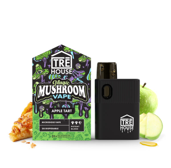 "Apple Tart Microdose Magic Mushroom Vape Pen featuring a sleek design with a vibrant apple tart flavor, offering a discreet and convenient way to enhance focus, creativity, and mood with Psilocybe Cubensis extract."