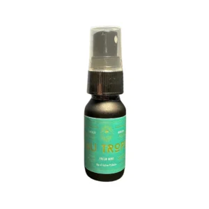 "Neau Tropics Microdose Breath Spray bottle with a sleek design, showcasing the product's compact and portable nature.